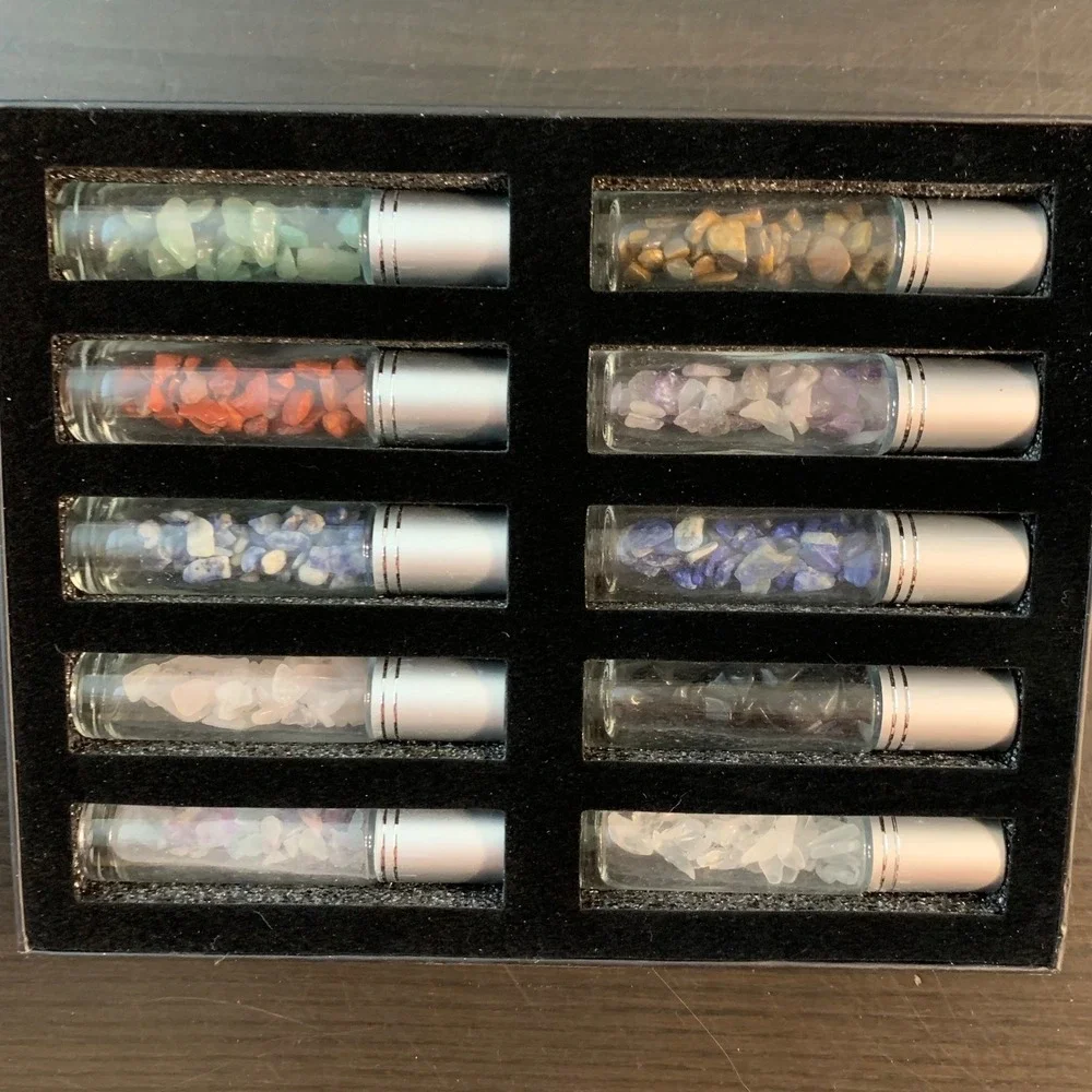 Caliyah‎ Artisan Glass 10ml Gemstone Roller Bottles for Essential Oils 10 Count